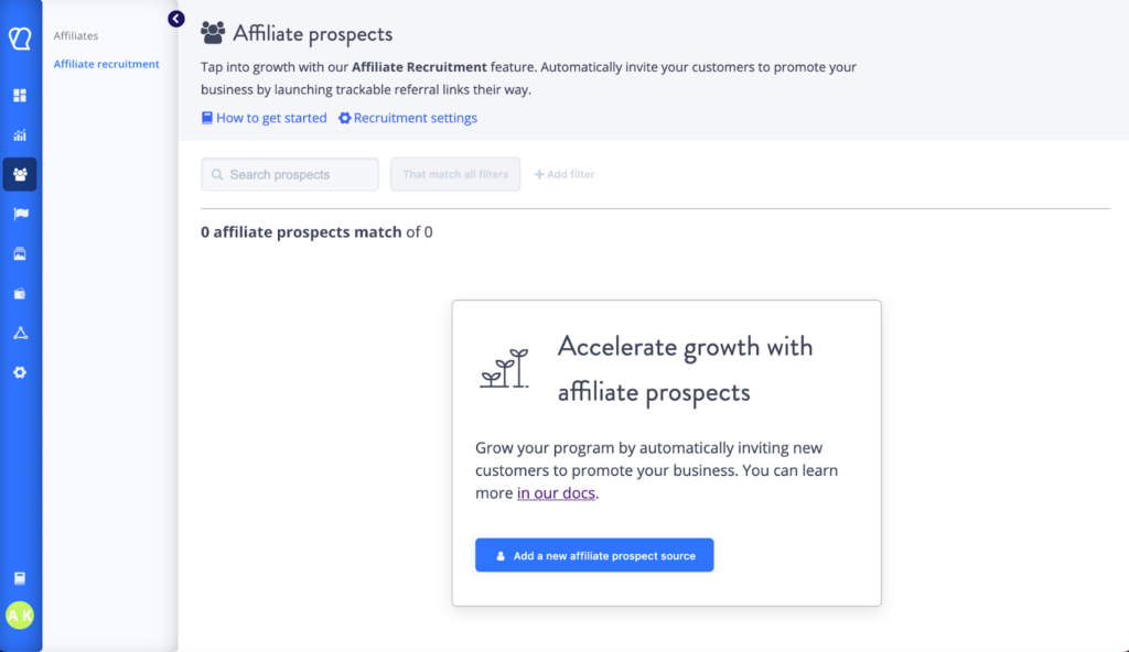 Affiliate recruitment feature in Tapfiliate