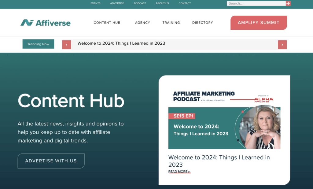 Affiverse content hub page