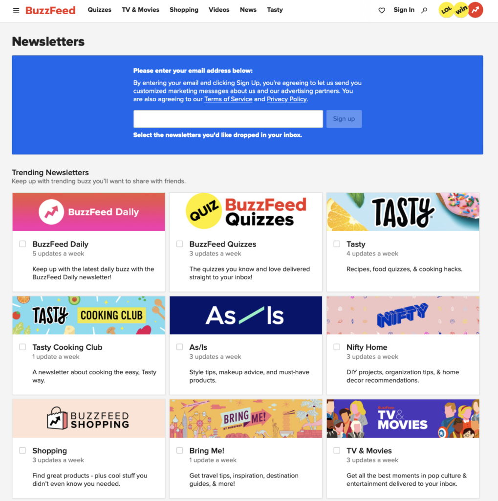 List of Buzzfeed newsletters you can subscribe to
