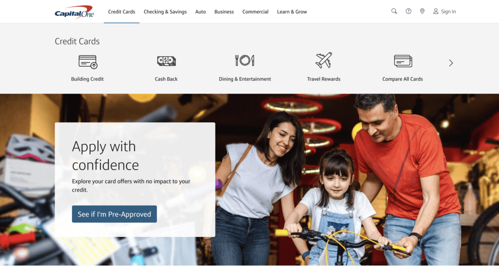 Capital one credit card landing page