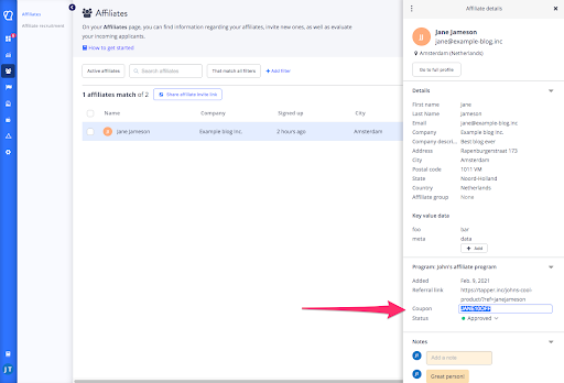 Coupon code allocation in Tapfiliate
