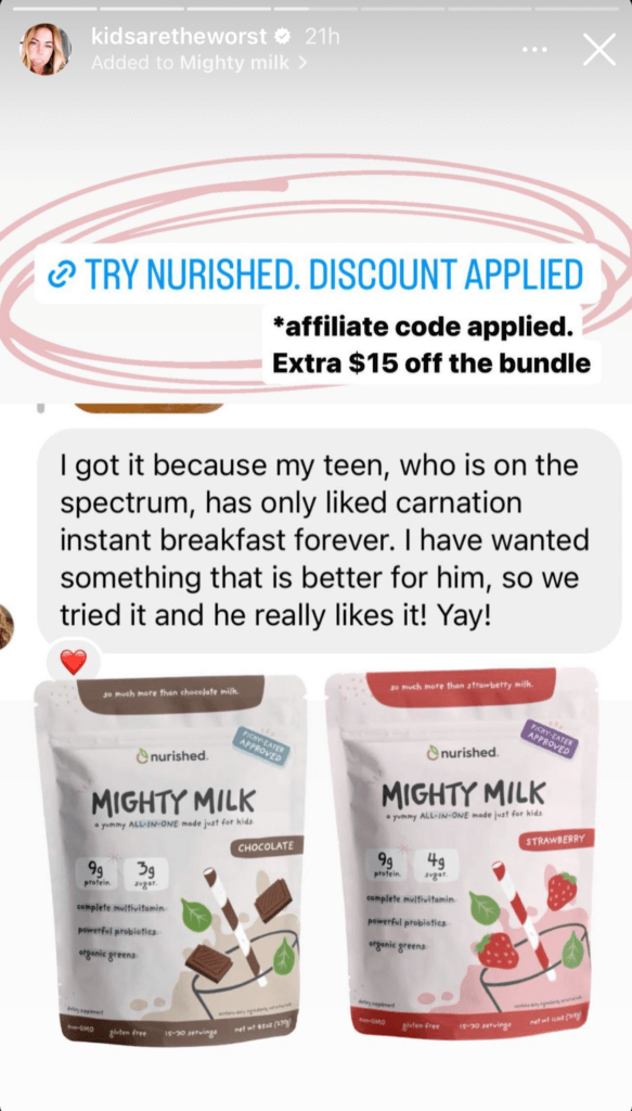 Example of an affiliate campaign on instagram