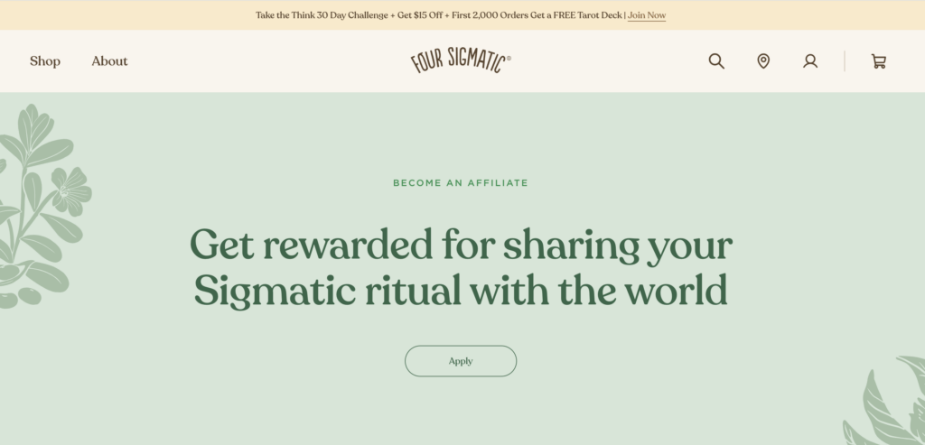 Four Sigmatic affiliate signup page