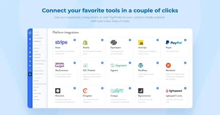 Tapfiliate quick integrations