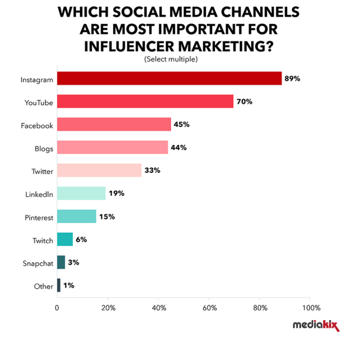 The most popular social media channels for influencer marketing