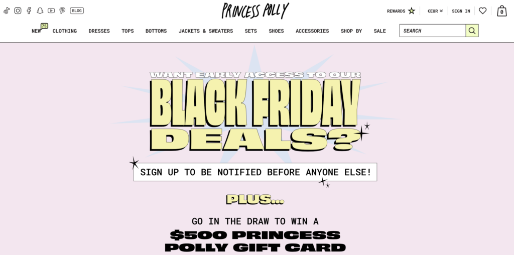 princess polly website screenshot