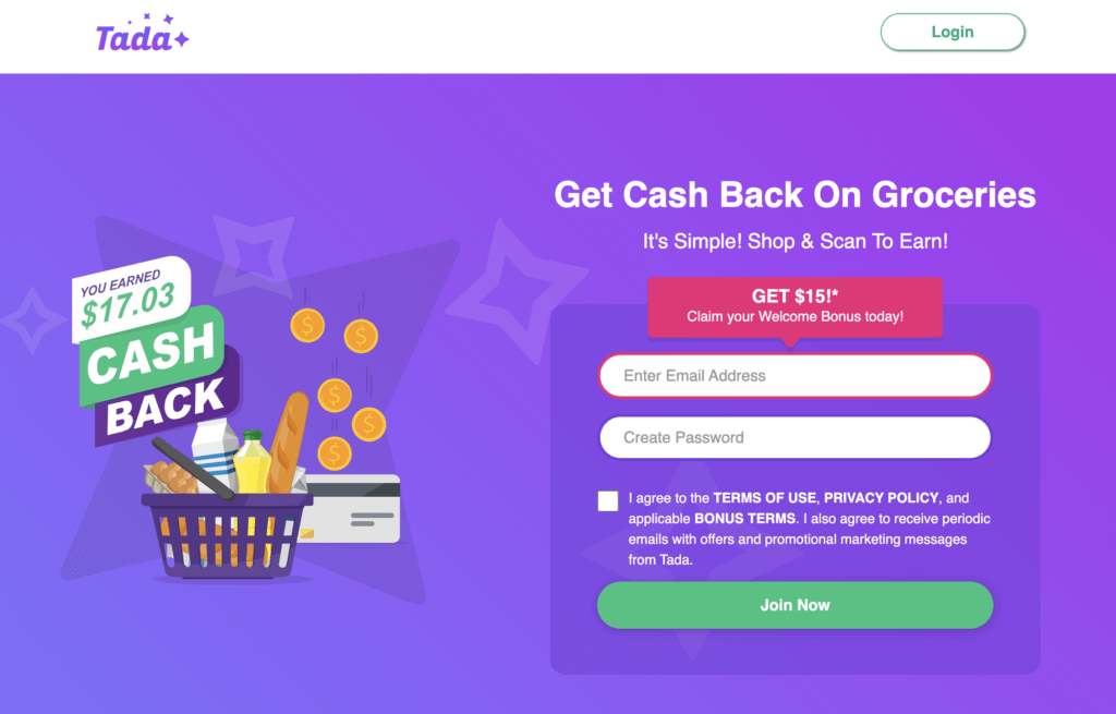 tada cashback services homepage