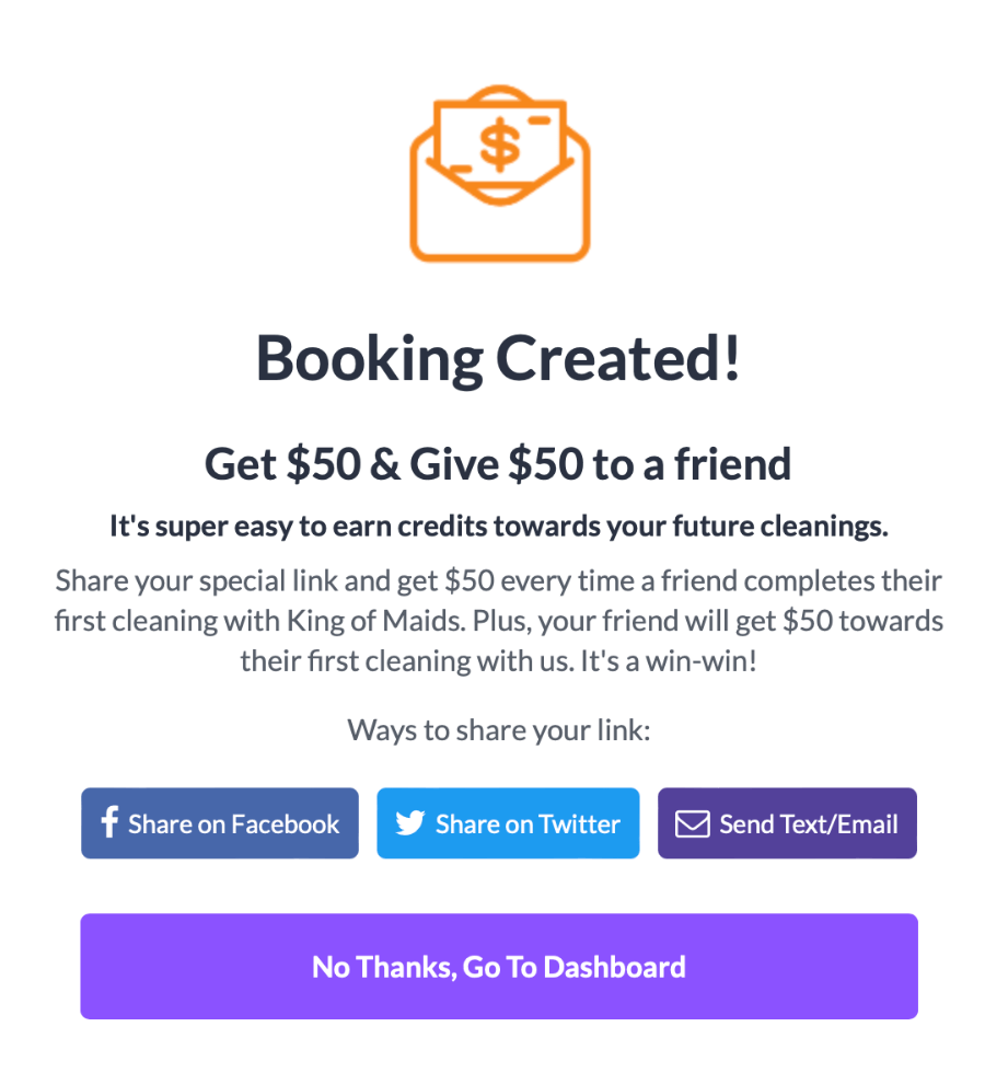 King of Maids booking confirmation screenshot