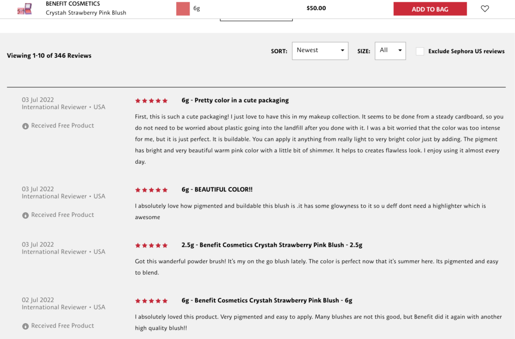 Sephora product reviews