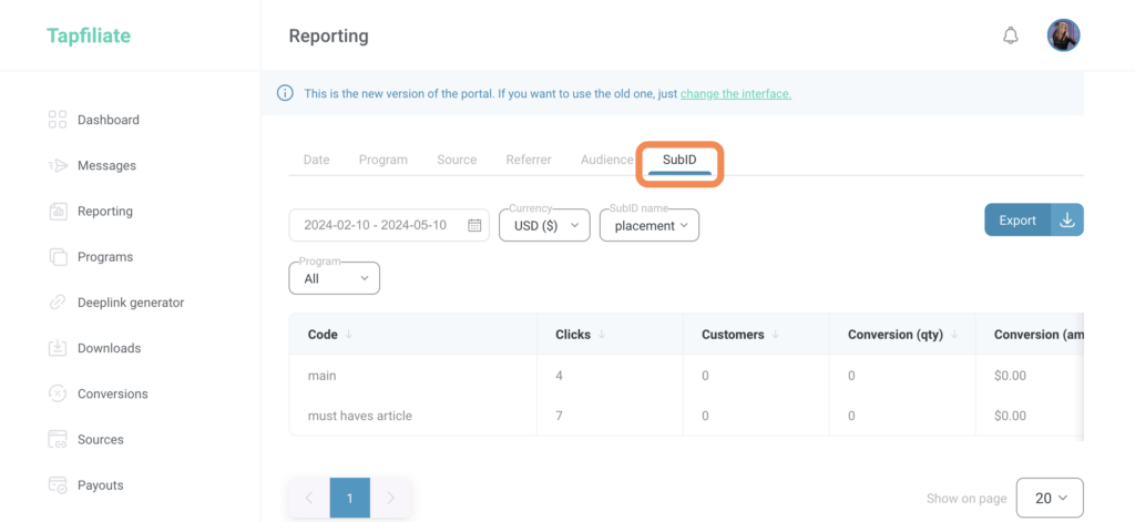 Affiliate SubID Reporting