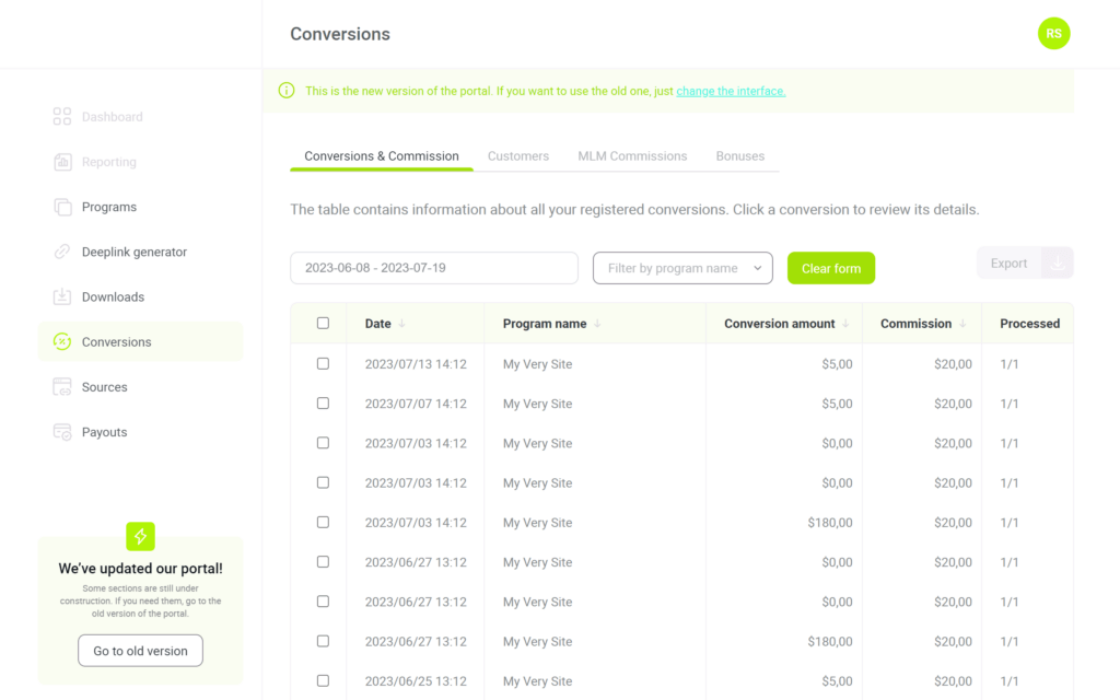 Tapfiliate conversions filter.